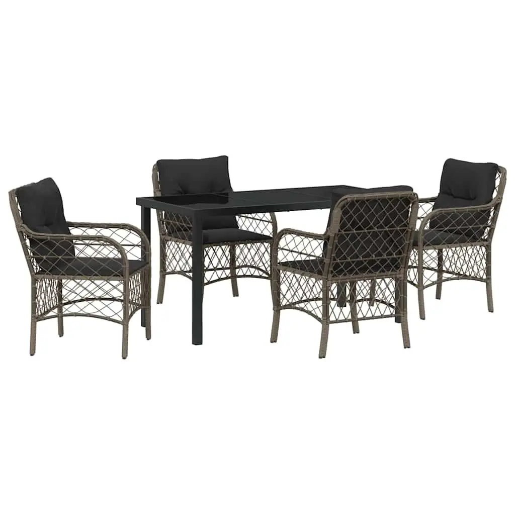 Garden Dining Set 5-Piece Grey Poly Rattan Outdoor Furniture with Cushions