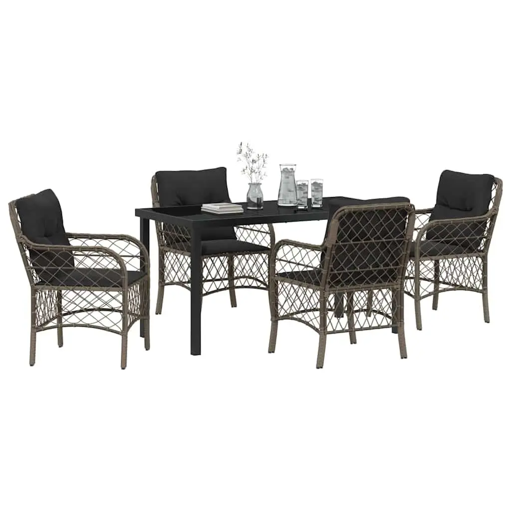 Garden Dining Set 5-Piece Grey Poly Rattan Outdoor Furniture with Cushions
