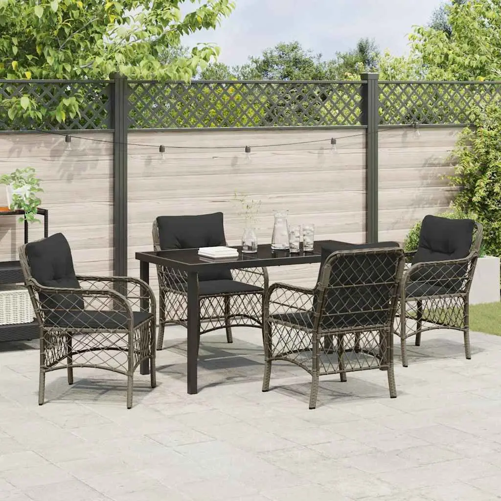 Garden Dining Set 5-Piece Grey Poly Rattan Outdoor Furniture with Cushions
