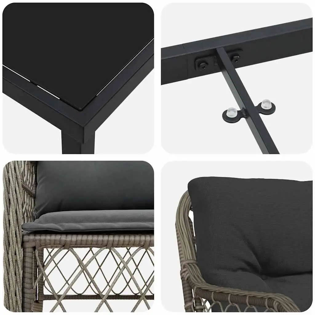 Garden Dining Set 5-Piece Grey Poly Rattan Outdoor Furniture with Cushions