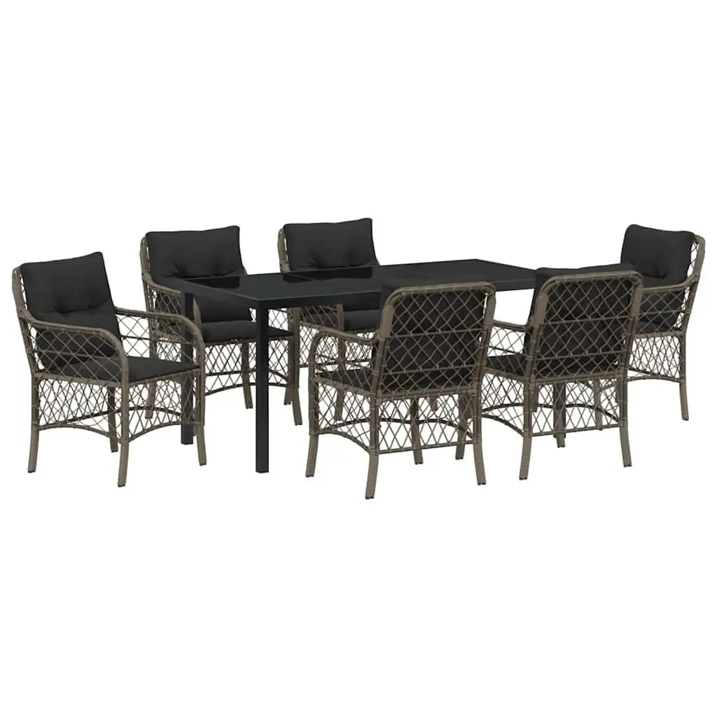 Garden Dining Set 7 Pieces Outdoor Furniture Grey Poly Rattan Patio Chairs Table