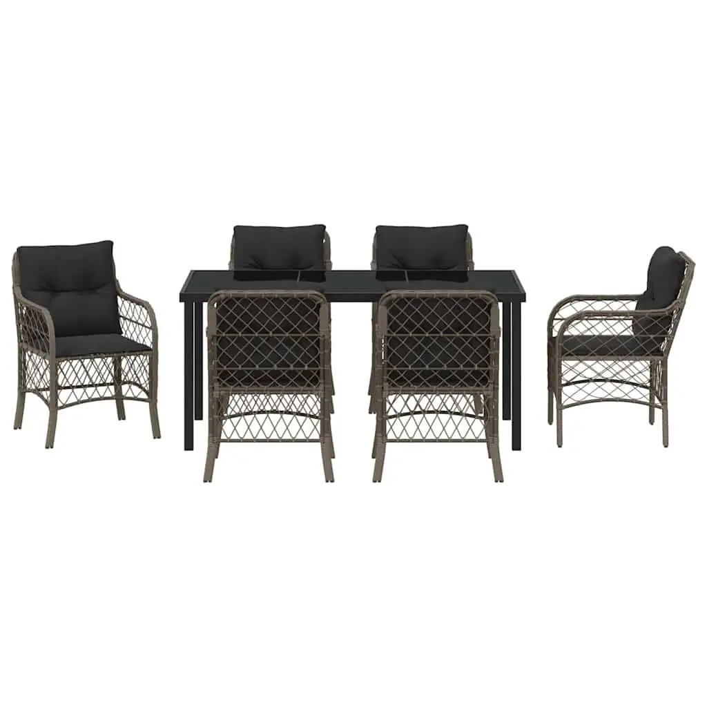 Garden Dining Set 7 Pieces Outdoor Furniture Grey Poly Rattan Patio Chairs Table