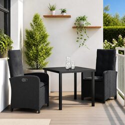 Garden Dining Set 3 Piece Outdoor Furniture Black Poly Rattan Chairs Table