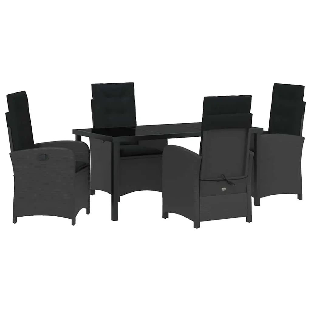 Garden Dining Set Outdoor Furniture 5 Pieces Black Poly Rattan with Cushions