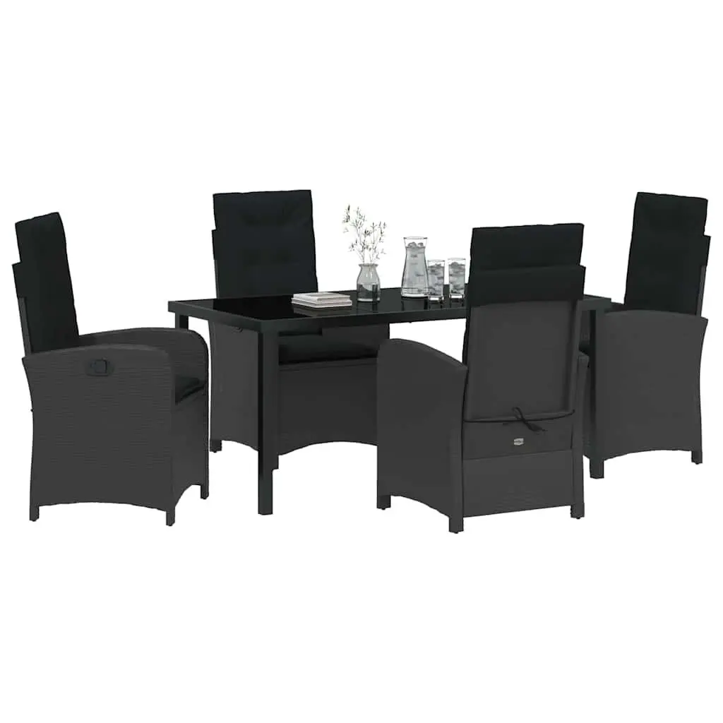 Garden Dining Set Outdoor Furniture 5 Pieces Black Poly Rattan with Cushions