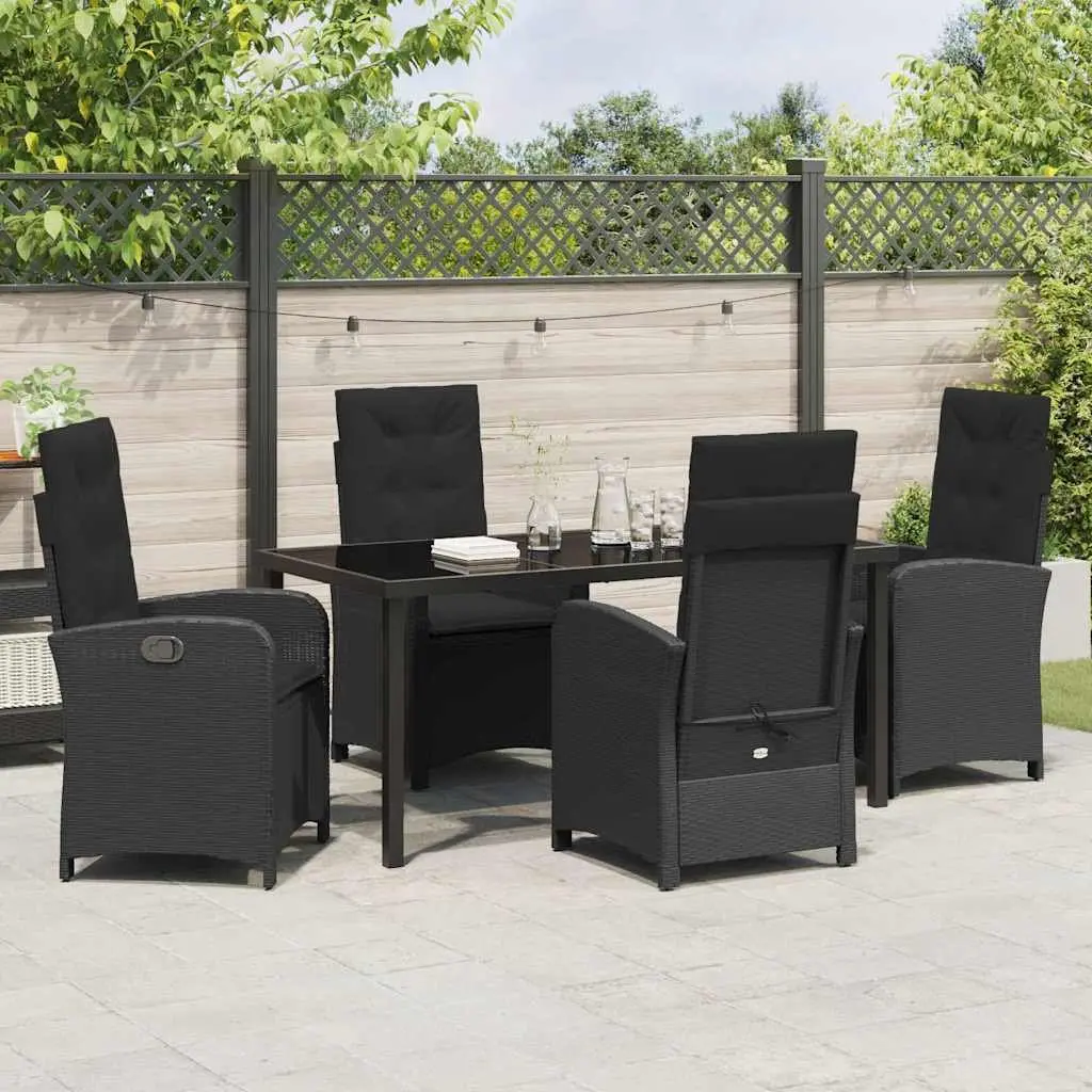 Garden Dining Set Outdoor Furniture 5 Pieces Black Poly Rattan with Cushions