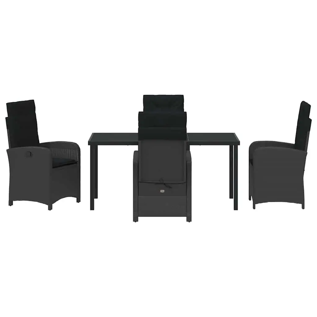 Garden Dining Set Outdoor Furniture 5 Pieces Black Poly Rattan with Cushions