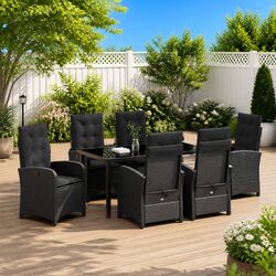 Specifications of 7-Piece Outdoor Dining Set: Black Poly Rattan