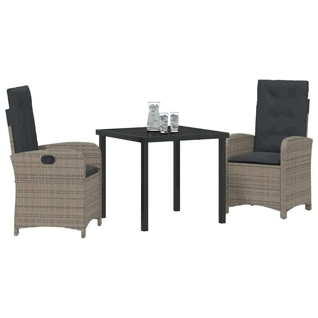 Garden Dining Set Outdoor Use 3 Piece Grey Poly Rattan with Cushions