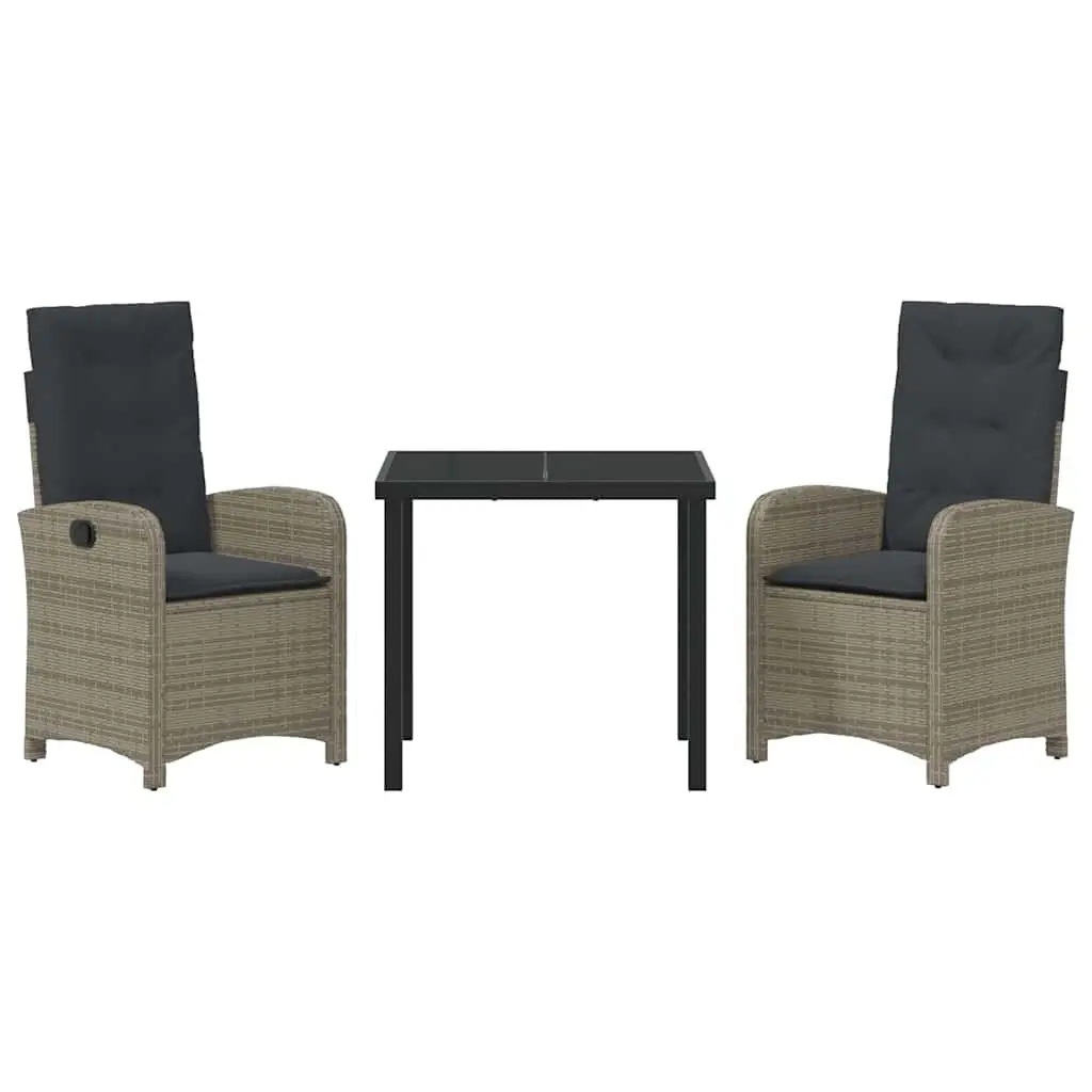 Garden Dining Set Outdoor Use 3 Piece Grey Poly Rattan with Cushions