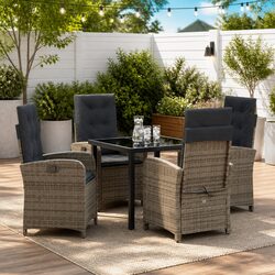 5-Piece Garden Dining Set: Grey Poly Rattan, Steel Legs