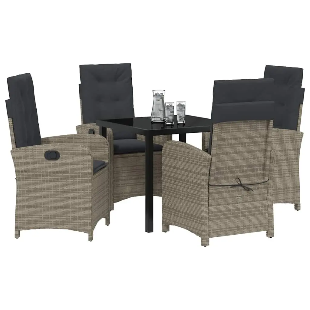 Outdoor Dining Set 5 Piece Modern Grey Poly Rattan with Cushions for Patio and Garden