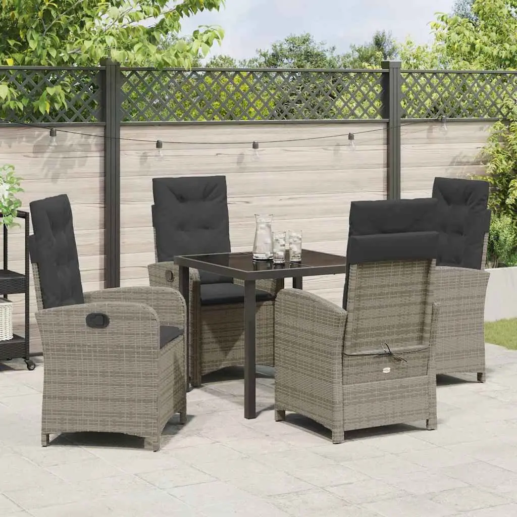 Outdoor Dining Set 5 Piece Modern Grey Poly Rattan with Cushions for Patio and Garden