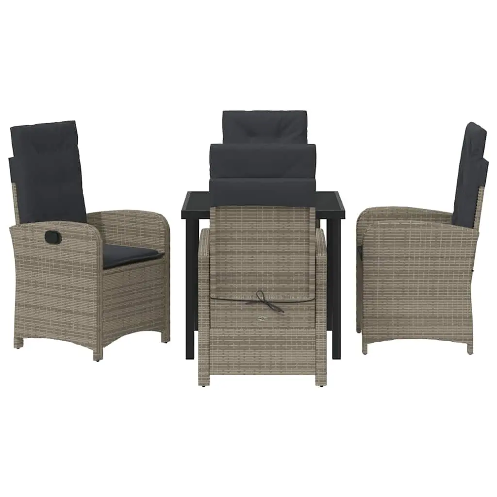 Outdoor Dining Set 5 Piece Modern Grey Poly Rattan with Cushions for Patio and Garden