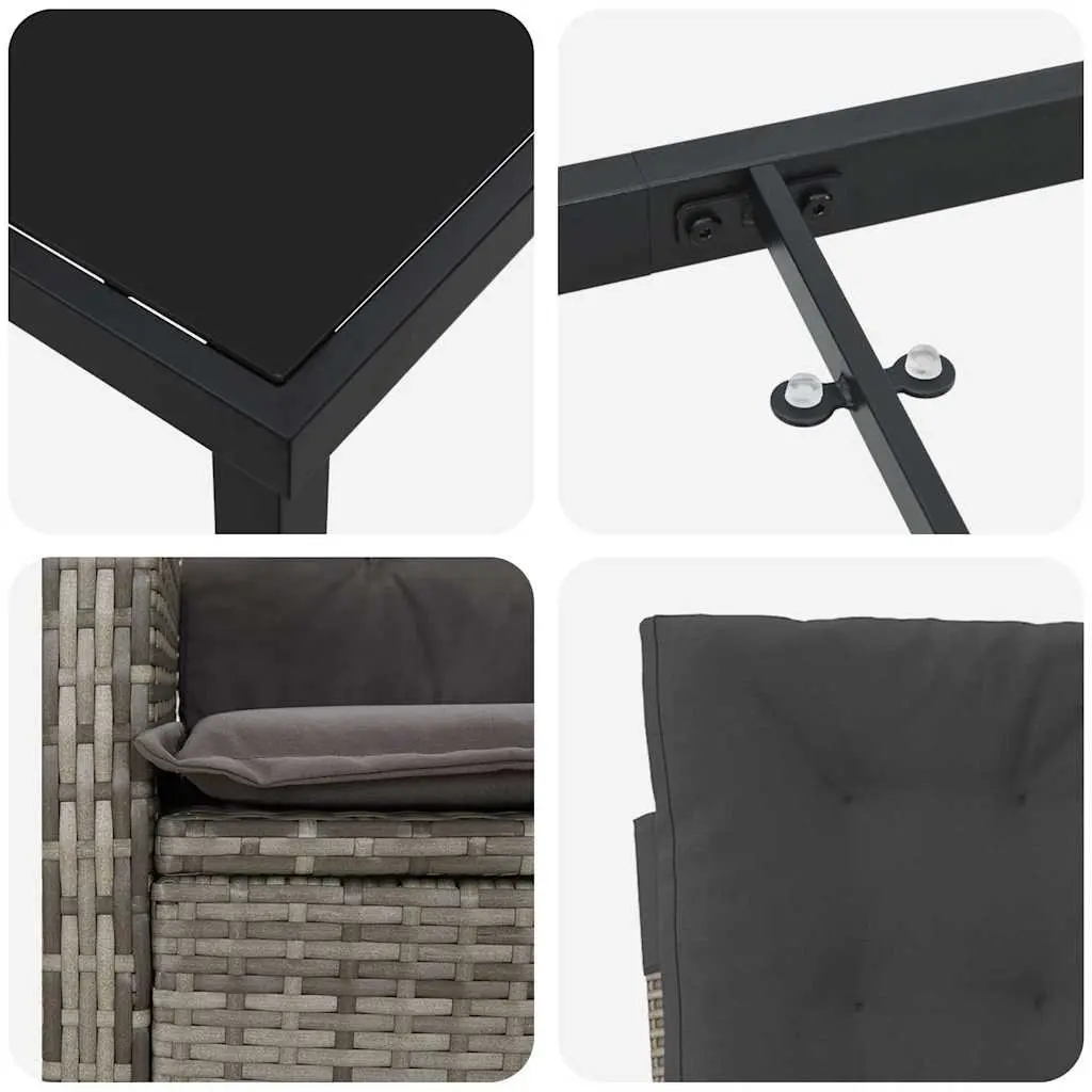 Outdoor Dining Set 5 Piece Modern Grey Poly Rattan with Cushions for Patio and Garden