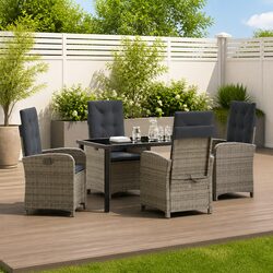 Garden Dining Set 5 Piece Outdoor Furniture Rattan Chairs Table Cushion Grey