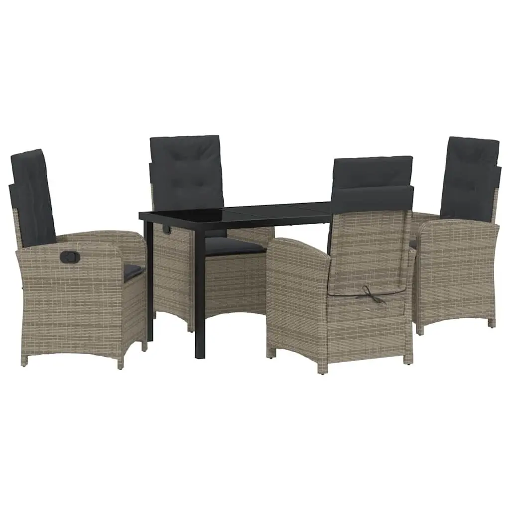 Garden Dining Set Outdoor Furniture 5 Piece Rattan Chairs Table Cushion Grey