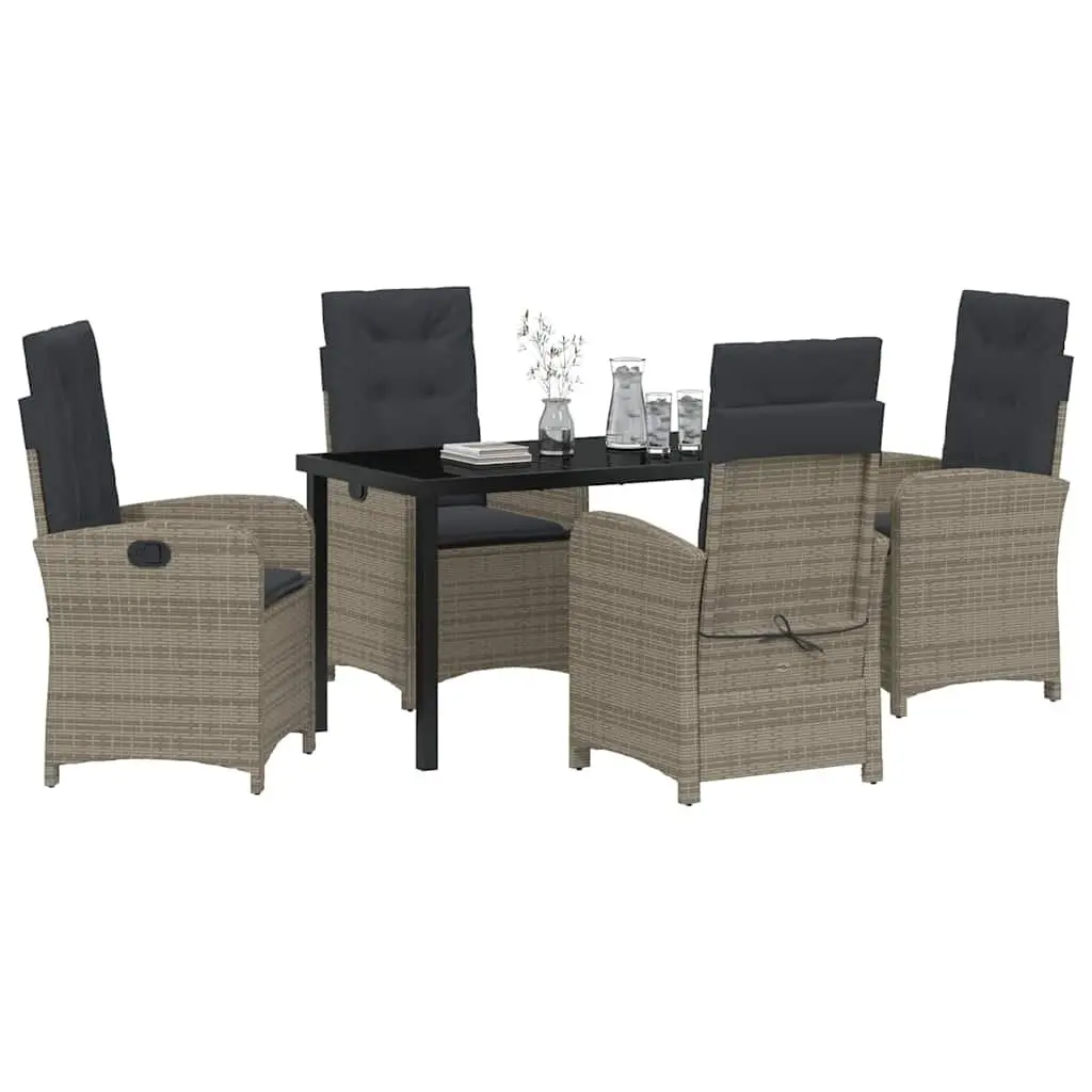 Garden Dining Set Outdoor Furniture 5 Piece Rattan Chairs Table Cushion Grey