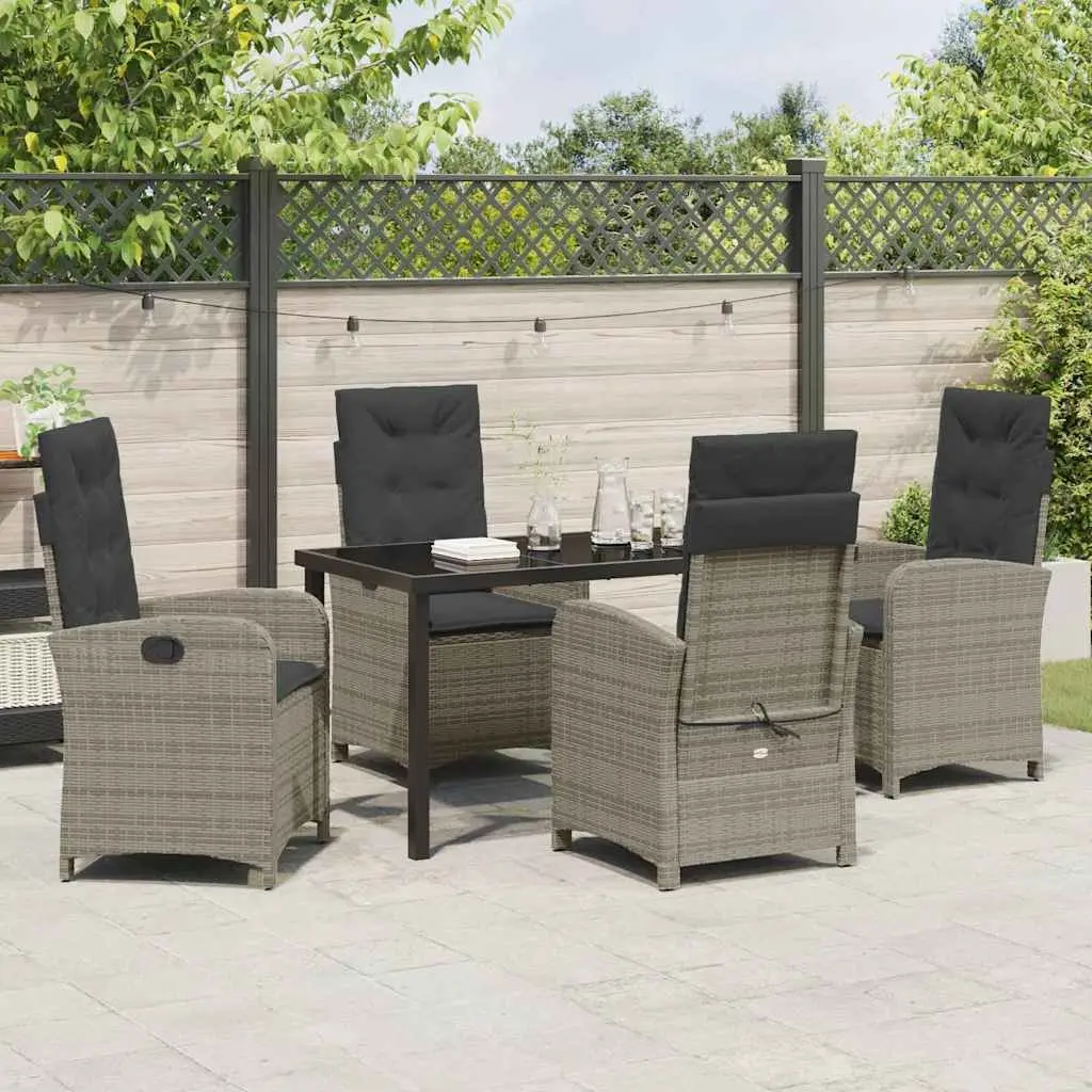Garden Dining Set Outdoor Furniture 5 Piece Rattan Chairs Table Cushion Grey