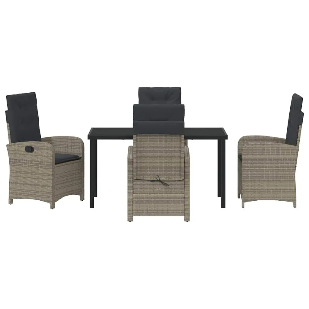 Garden Dining Set Outdoor Furniture 5 Piece Rattan Chairs Table Cushion Grey