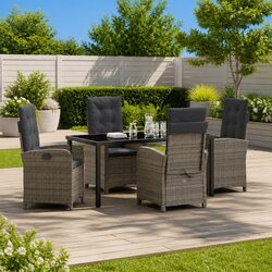 Garden Dining Set Specifications: 5 Piece Grey Poly Rattan
