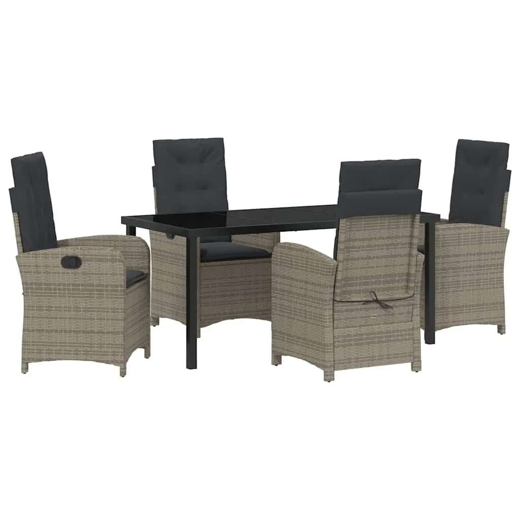 Garden Dining Set 5 Piece Outdoor Furniture Grey Poly Rattan with Cushions