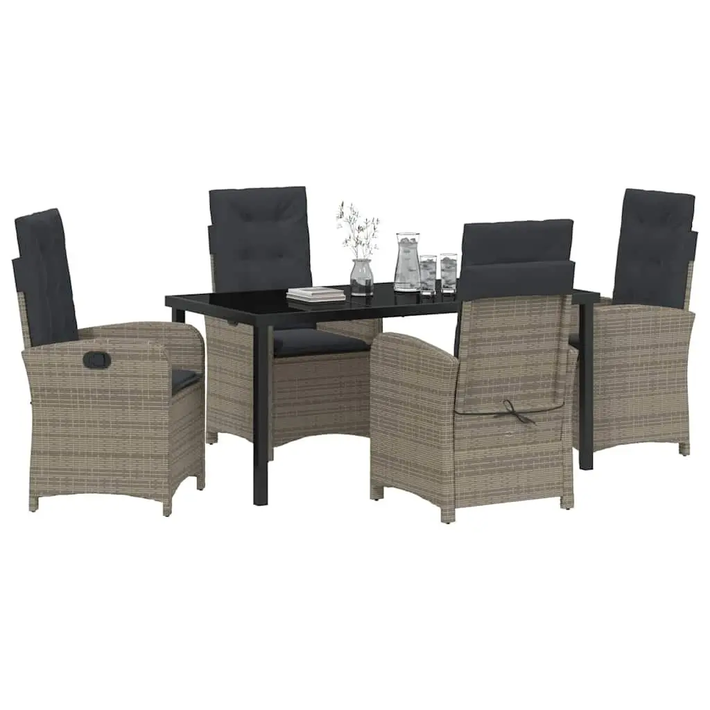 Garden Dining Set 5 Piece Outdoor Furniture Grey Poly Rattan with Cushions