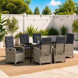 7-Piece Outdoor Dining Set: Grey Poly Rattan and Glass