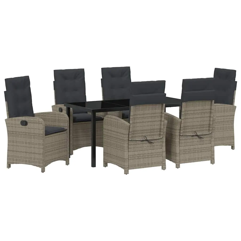 7-Piece Outdoor Garden Dining Set Grey Poly Rattan Chairs Table with Cushions