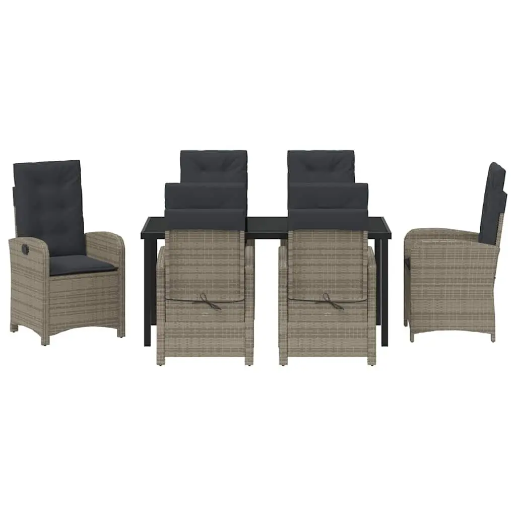 7-Piece Outdoor Garden Dining Set Grey Poly Rattan Chairs Table with Cushions