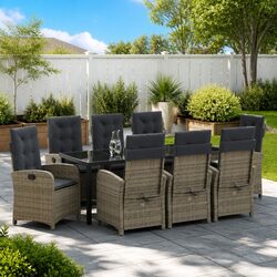 9 Piece Grey Outdoor Dining Set with Cushioned Seats