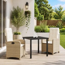 3-Piece Outdoor Dining Set with Glass Tabletop