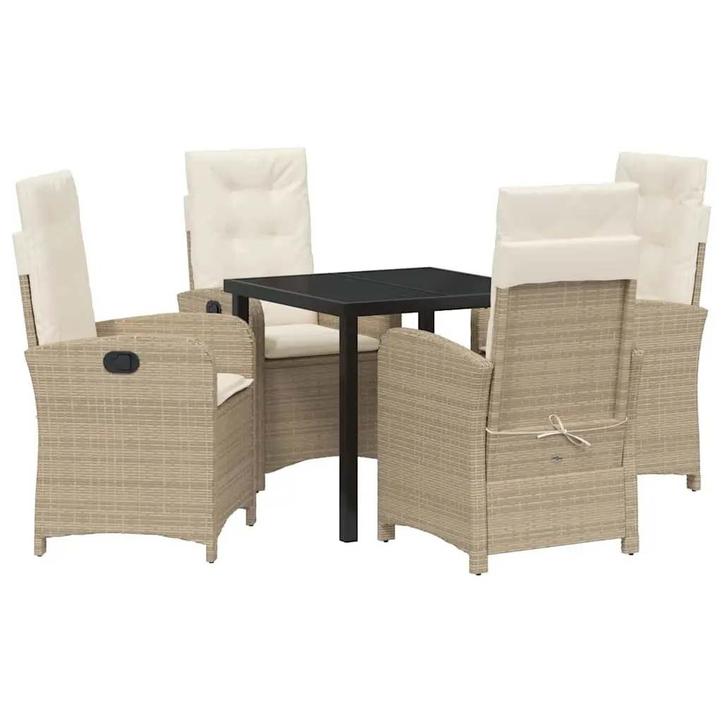 Garden Dining Set 5 Piece Outdoor Furniture Beige Poly Rattan with Cushions