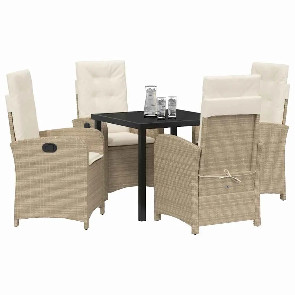 Garden Dining Set 5 Piece Outdoor Furniture Beige Poly Rattan with Cushions
