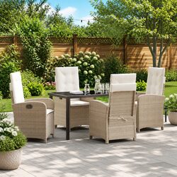 Garden Dining Set 5 Pieces Outdoor Furniture with Cushions Beige Poly Rattan