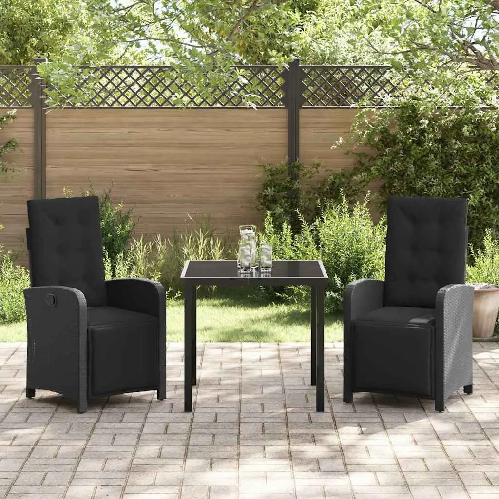 Outdoor Garden Dining Set 3 Piece Black Poly Rattan Patio Furniture
