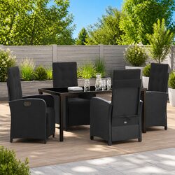 5 Piece Black Outdoor Dining Set with Tempered Glass Top