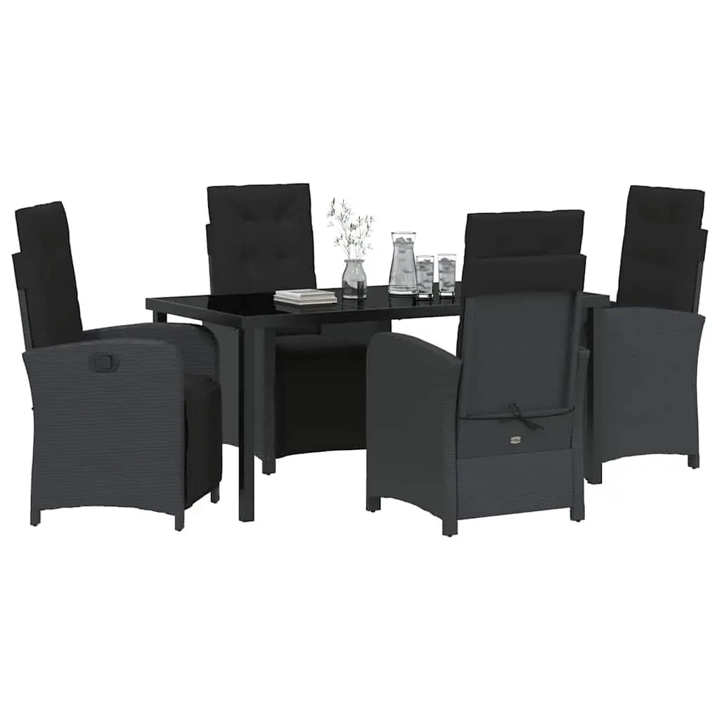 Outdoor Dining Set Garden 5 Piece Black Poly Rattan Glass Top