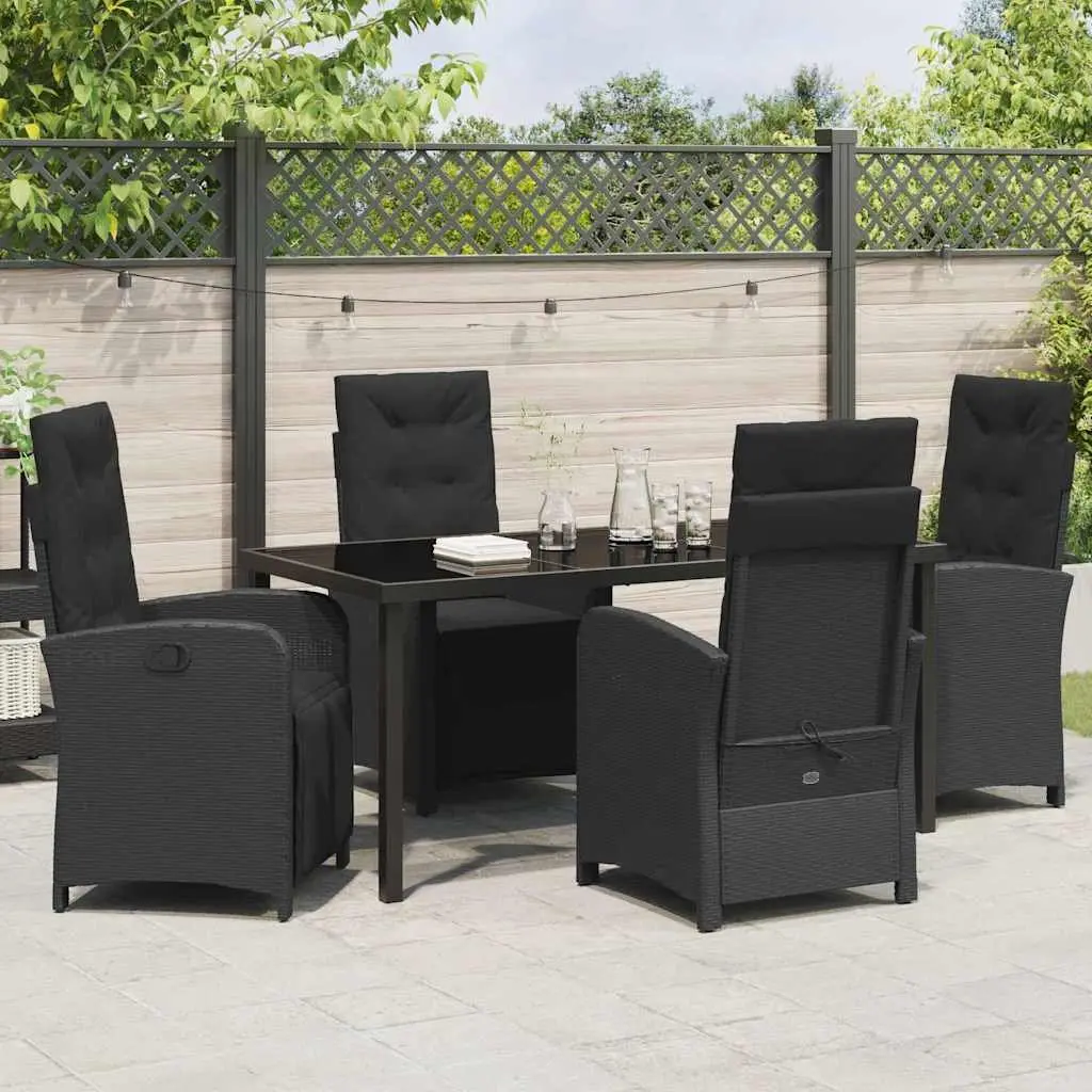 Outdoor Dining Set Garden 5 Piece Black Poly Rattan Glass Top