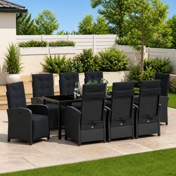 Specifications of the 9-Piece Black Poly Rattan Dining Set