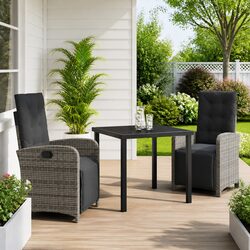 Outdoor Garden Dining Set 3 Piece Grey Poly Rattan Furniture Patio Table Chairs