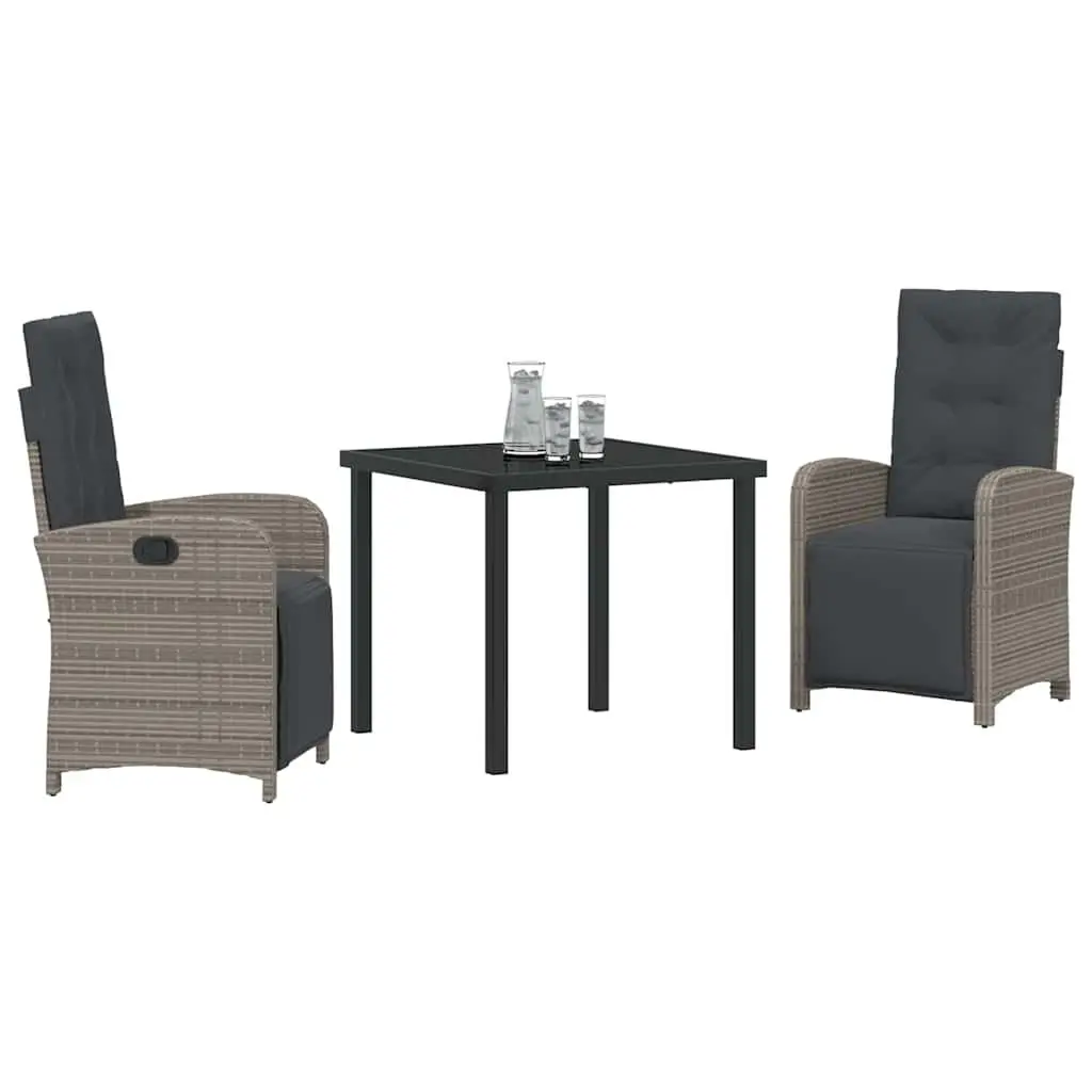 3 Piece Grey Poly Rattan Patio Dining Set for Outdoor Garden Spaces with Table and Chairs