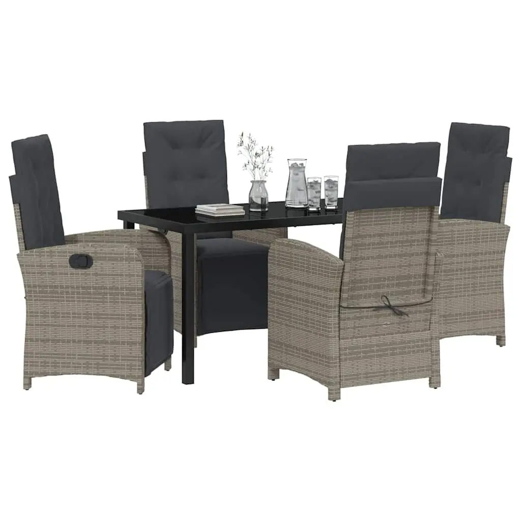 Garden Dining Set 5 Piece Outdoor Furniture Grey Poly Rattan Glass Top Patio