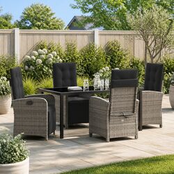 5-Piece Garden Dining Set Specifications: Grey Poly Rattan