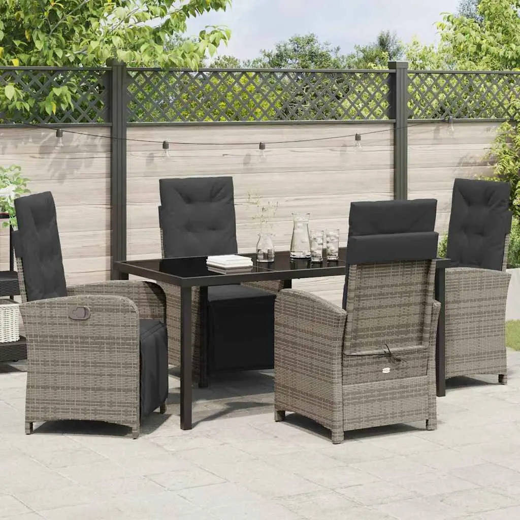 Garden Dining Set 5 Pieces Grey Poly Rattan Outdoor Furniture with Cushions