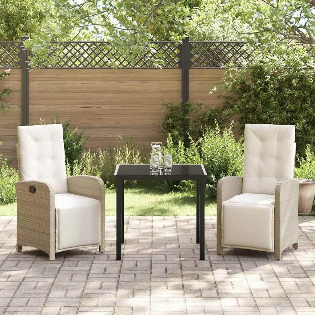 Garden Dining Set 3 Piece Outdoor Patio Furniture Beige Poly Rattan Table Chairs