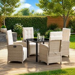 5 Piece Garden Dining Set: Poly Rattan Frame, Beige