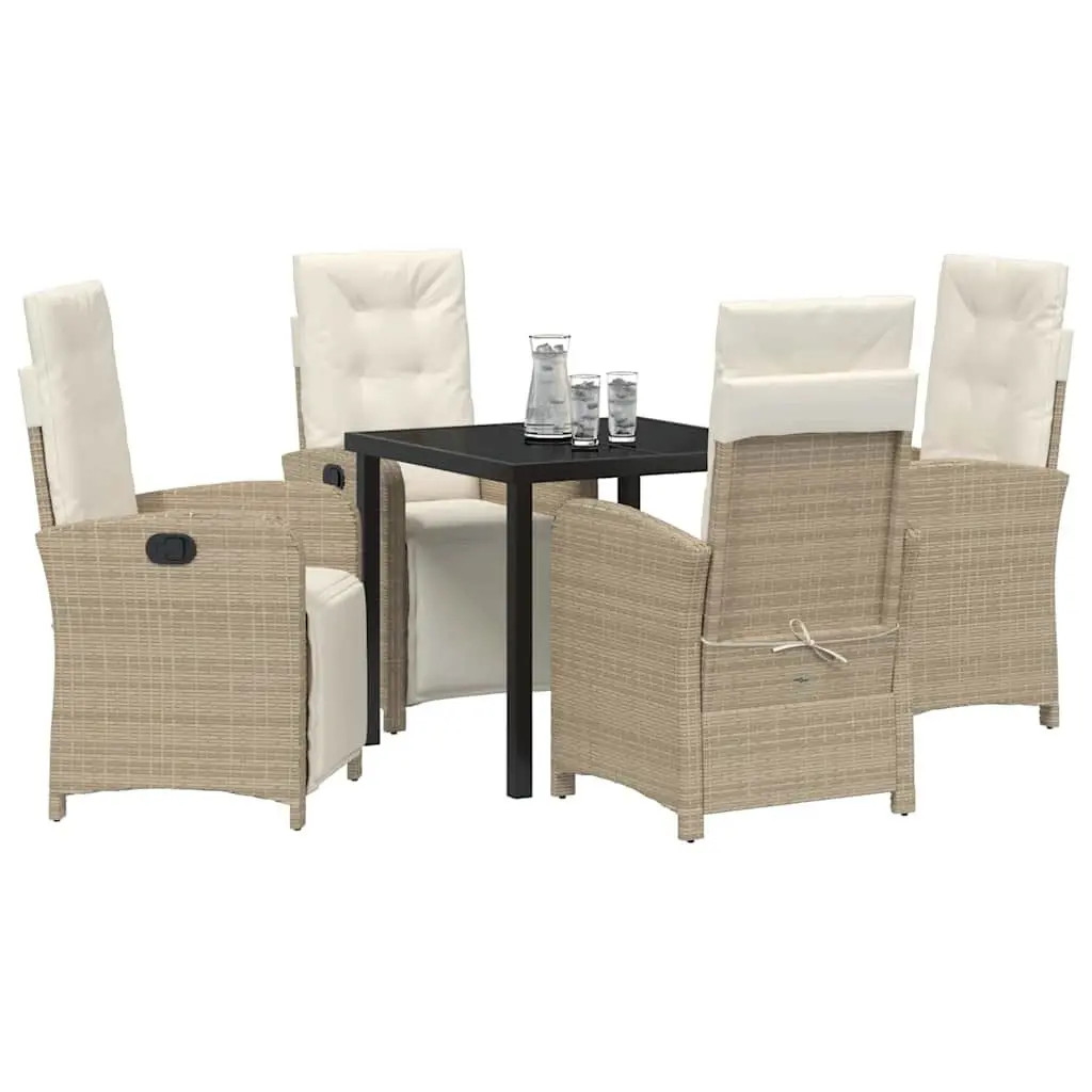 Outdoor Dining Set 5 Piece Patio Furniture Cushioned Table Chairs Poly Rattan Beige