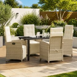 5-Piece Outdoor Dining Set with Beige Poly Rattan Frame