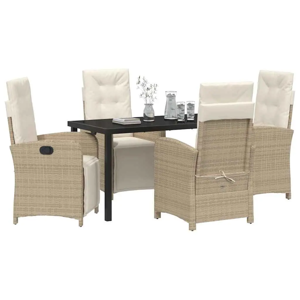 5-Piece Outdoor Dining Set with Beige Poly Rattan Frame